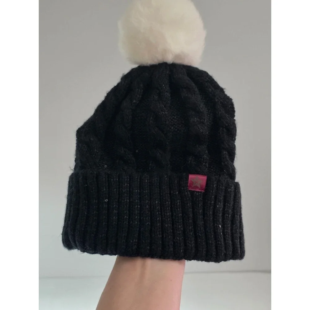 American‎ Girl Hat Black White Knit Girls Winter Logo One Size